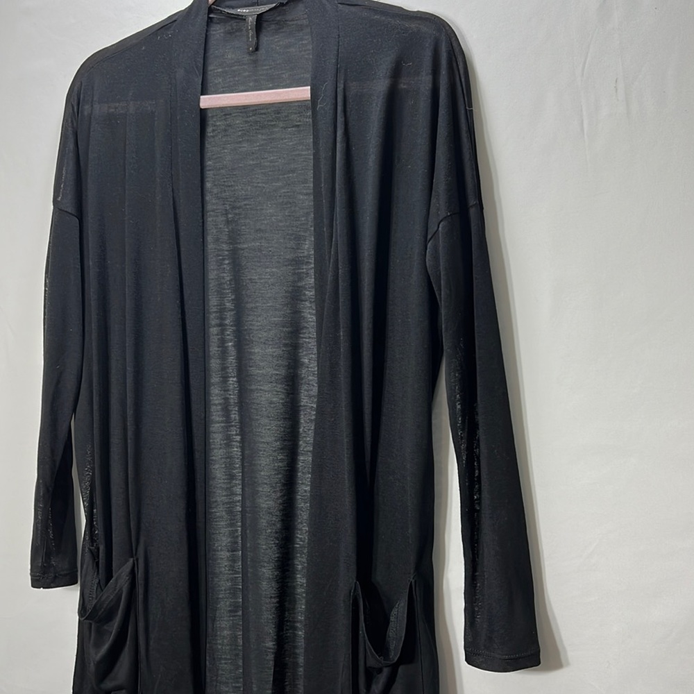 BCBGMAXAZRIA Woman Black Open Front Long Sleeve Sweater withTwo Pockets Size M - Picture 2 of 6